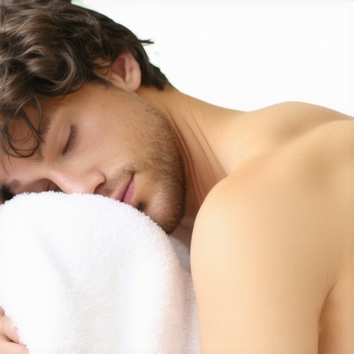 Side sleeper using a towel roll for better neck support and spinal alignment