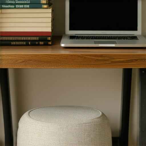 A DIY ergonomic desk setup using books to raise a laptop and an external keyboard for better posture.