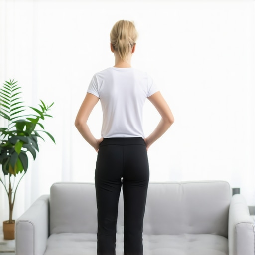 A person correcting their pelvic posture to relieve lower back and hip pressure.