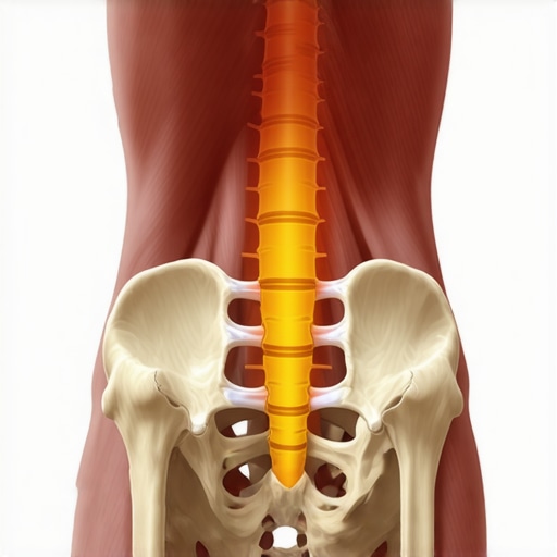 Diagram comparing a strained muscle to a compressed spinal nerve in the lower back.