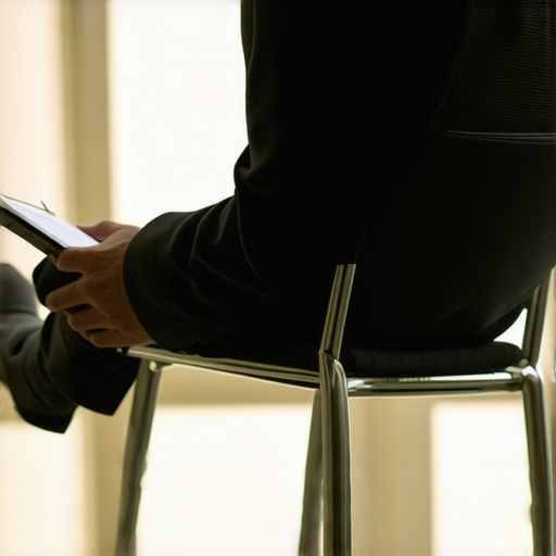 A person demonstrating healthy movement while sitting at a desk to prevent back stiffness.