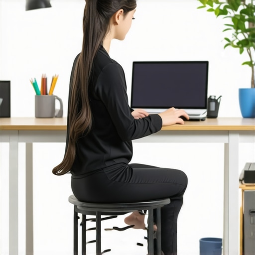 Person practicing dynamic sitting to avoid stiffness at a desk
