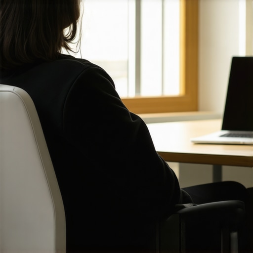 A person using a lumbar roll for better spinal alignment while sitting
