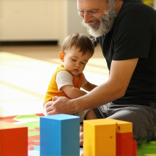 A parent using a cushion to support their hips and maintain a neutral spine while playing on the floor.