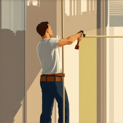 A person using an extension pole to paint while maintaining healthy spinal posture