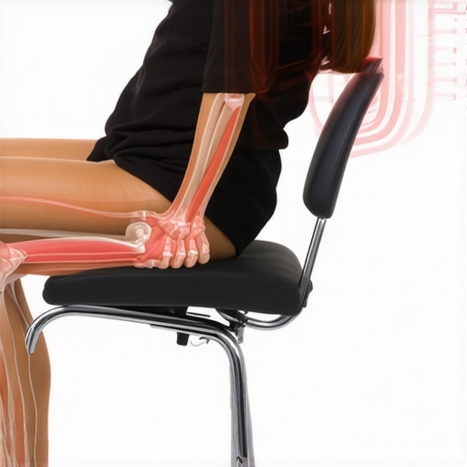 Illustration of correct sitting posture with open hip angle to prevent leg numbness.