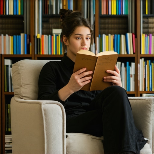 Person using a professional book holder stand to maintain eye-level reading and prevent neck strain.