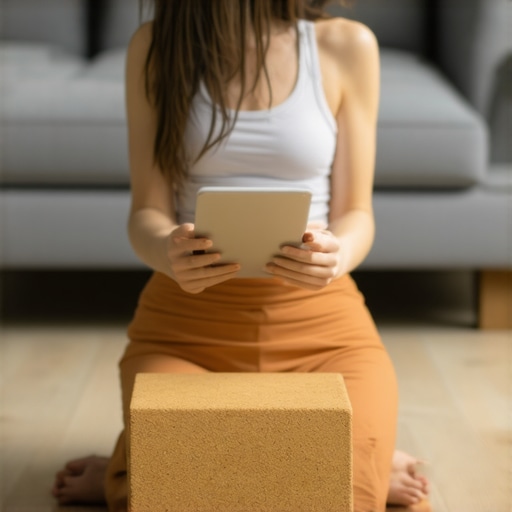 Man using a cork block for proper pelvic tilt while sitting on the floor