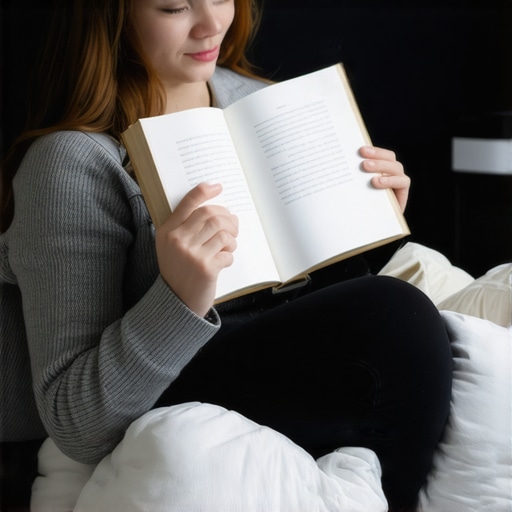 A demonstration of the proper way to prop yourself up in bed to avoid neck and back pain while reading.