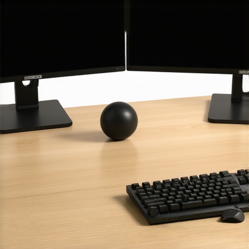 Essential Ergonomic Tools for Long-Term Spine Health A workspace featuring a monitor arm and a lacrosse ball used for physical therapy and ergonomic maintenance.