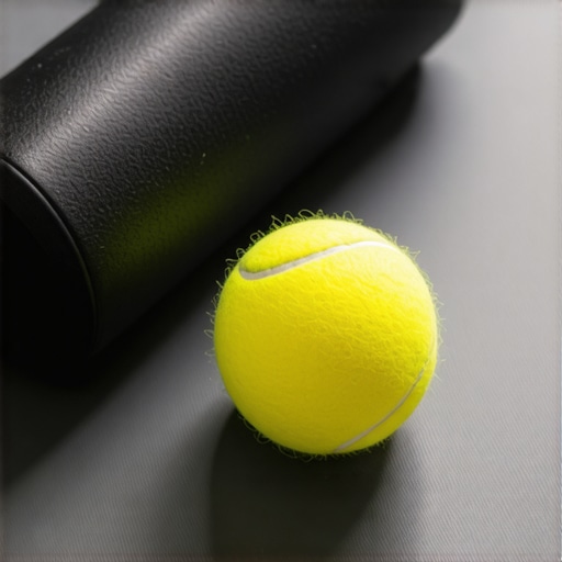 Tennis ball and foam roller on a yoga mat for back pain maintenance