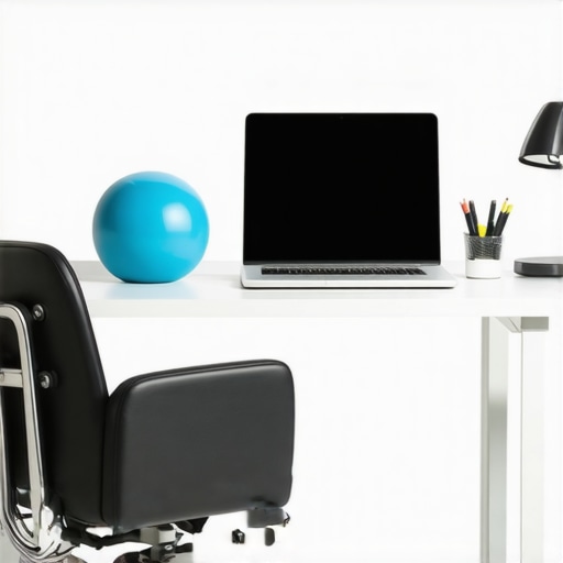 Essential Tools for Daily Spine Maintenance An ergonomic lumbar roll and tennis ball on a desk representing spine health maintenance tools.