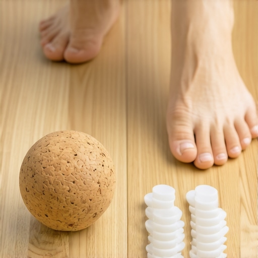 Cork massage ball and toe spacers for back pain relief