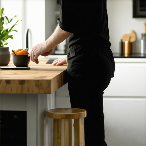 Ergonomic kitchen tools including an elevated cutting board and anti-fatigue mat
