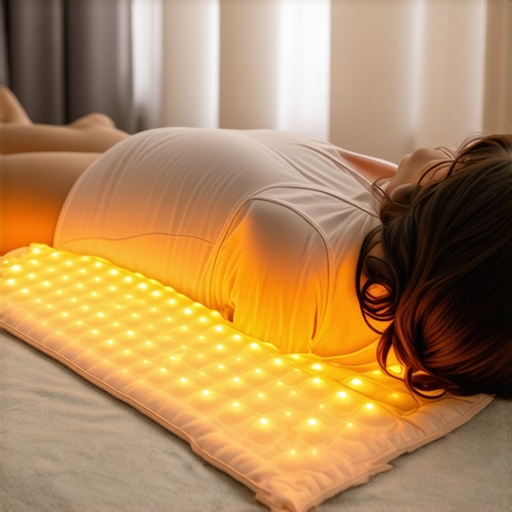 A person practicing gentle spine movements with a heating pad nearby for recovery.