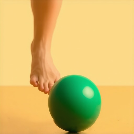 Lacrosse Ball Foot Roll for Back Pain Relief A person rolling their foot over a lacrosse ball on a wooden floor to release myofascial tension and relieve lower back stiffness.