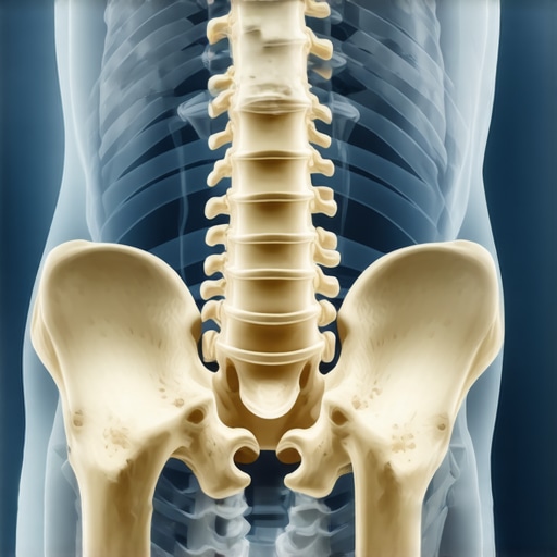 Anatomical view of the lower back and pelvic region showing muscle and spinal disc relationships.