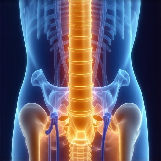 3D medical illustration of the sciatic nerve and lumbar spinal structure.