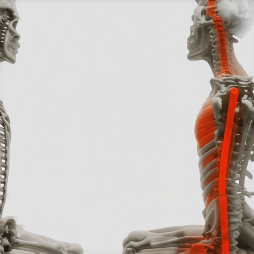 Illustration showing the difference between a healthy natural spinal curve and a strained rigid posture.