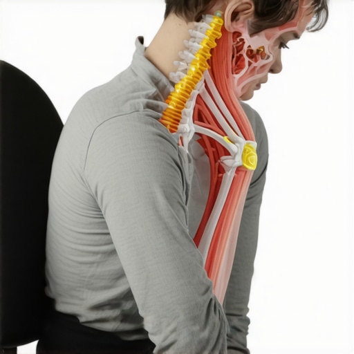 A person performing a seated nerve tension test to differentiate between muscle tightness and disc issues.