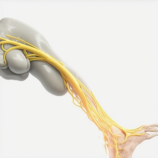Diagram showing how hamstring stretching affects the sciatic nerve in the lower back and leg.