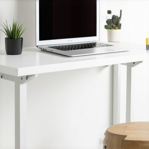 A laptop stand and footstool setup designed to reduce neck and back pain.