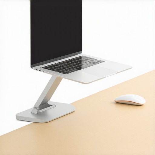 Ergonomic laptop setup with stand and external keyboard to prevent neck pain.