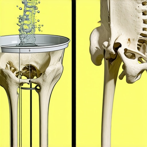 Diagram of anterior pelvic tilt compared to neutral spinal alignment using a bucket of water analogy.