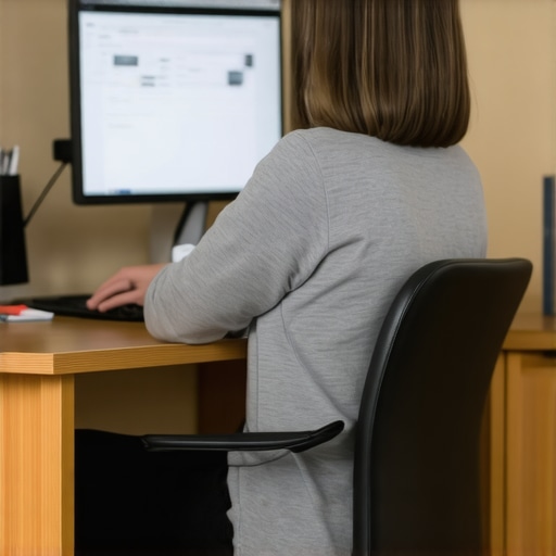 Using a lumbar roll at a desk to prevent back pain and maintain posture.