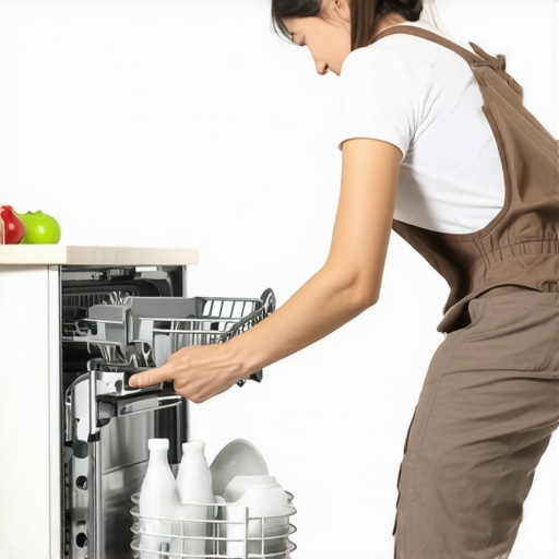 A person using a hip hinge to load a dishwasher to avoid back pain.