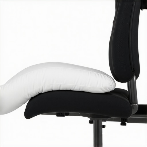 A high-density foam lumbar roll placed on an office chair for spinal support