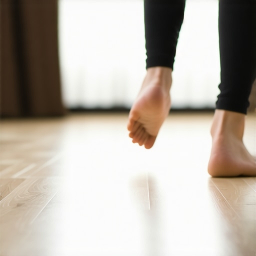 Demonstration of mid-foot walking technique to reduce back impact