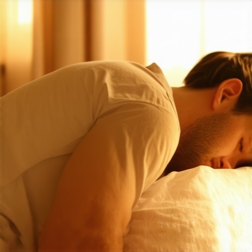 A person demonstrating correct side sleeping posture with a pillow between their knees to protect the spine.