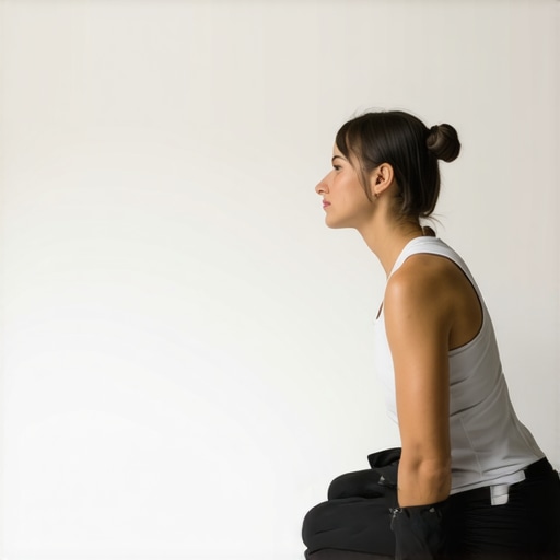 A person demonstrating the correct neutral spine alignment during a wall-sit exercise.