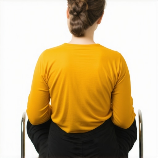 A person practicing a breathing technique to decompress the spine and relax the ribcage.