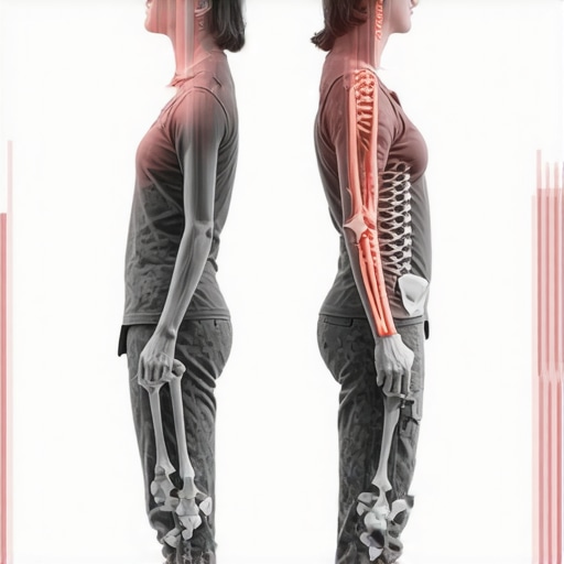 Illustration of over-corrected rigid posture compared to healthy neutral spinal alignment.