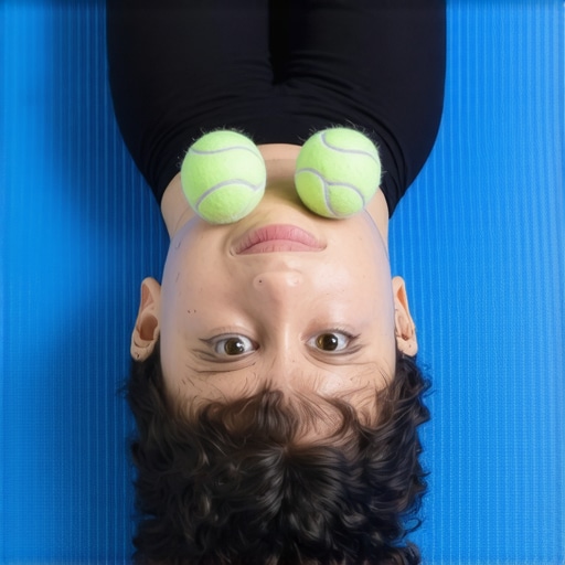 Person using a tennis ball peanut for neck pain relief