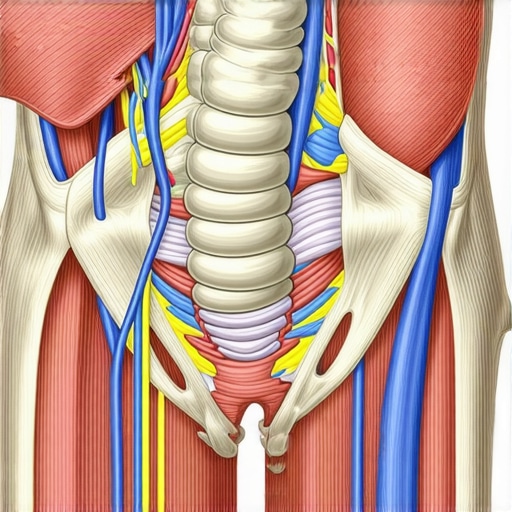 Illustration showing the path of the sciatic nerve through the hip and spine to explain the difference between sciatica and muscle knots.