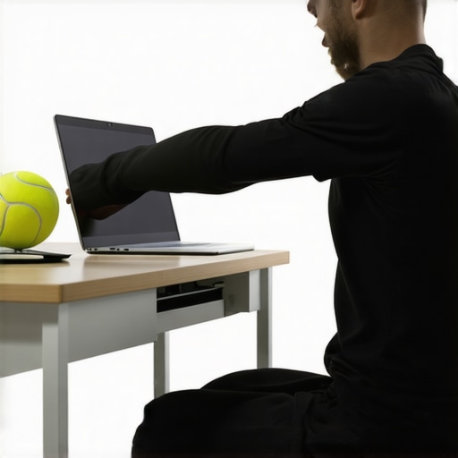 Person using a tennis ball for trigger point release on the upper back and neck