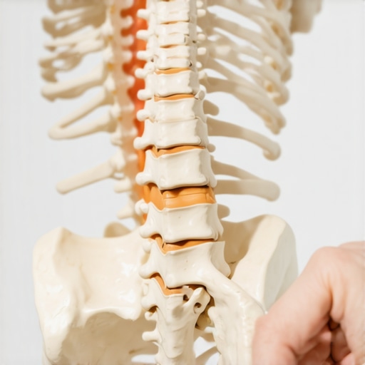 Anatomical model showing the difference between healthy spinal curves and high-pressure C-shape stretching.