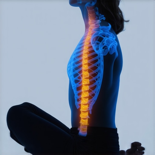 Diagram of a person using diaphragmatic breath to expand the lower back and decompress the spine.