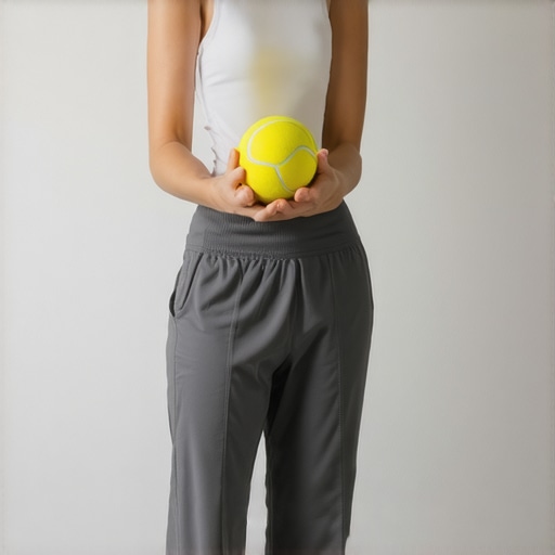 Tennis Ball Glute Release Technique Person using a tennis ball against a wall for lower back and glute pain relief