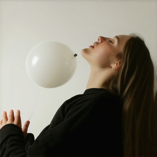 Person performing 90-90 breathing with a balloon to improve rib mobility and back health.