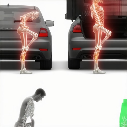 Diagram comparing dangerous spinal twisting while reaching into a car versus safe lifting posture.