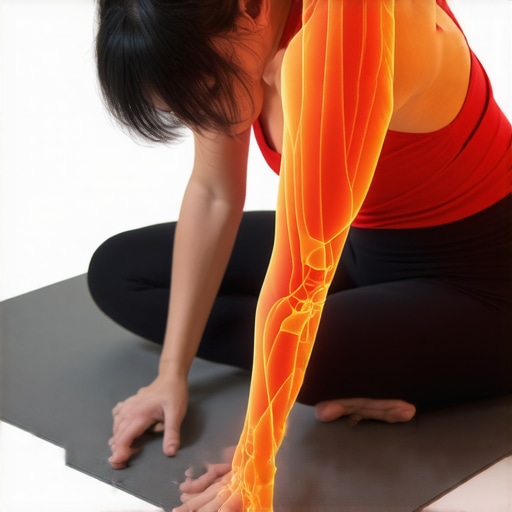A person experiencing sharp pain while stretching their hamstrings due to nerve tension.