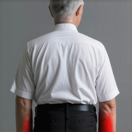 Diagram of a person standing with excessive spinal tension showing why rigid posture causes hip pain.