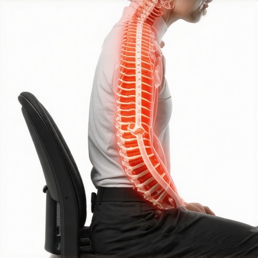 Visual representation of how forced upright posture creates muscle tension in the lower back and neck.