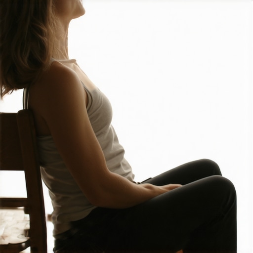 Person performing a reach and breath technique to decompress the spine and expand the ribcage.