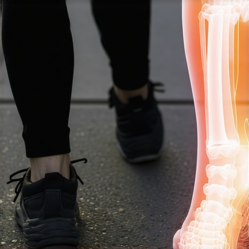 Anatomical illustration of ground force traveling from feet to the lower back while walking in thin shoes.