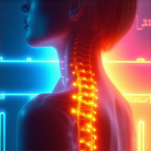 Illustration of cervical spine misalignment causing signal interference with the brain's balance centers.